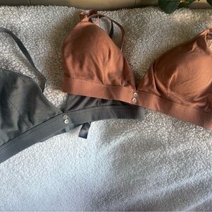 Danskin Ribbed Bralette Set in Green and Mellow Orange